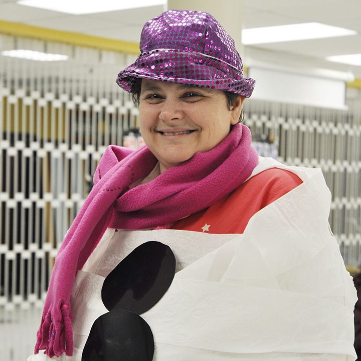  Adult woman in snowman costume